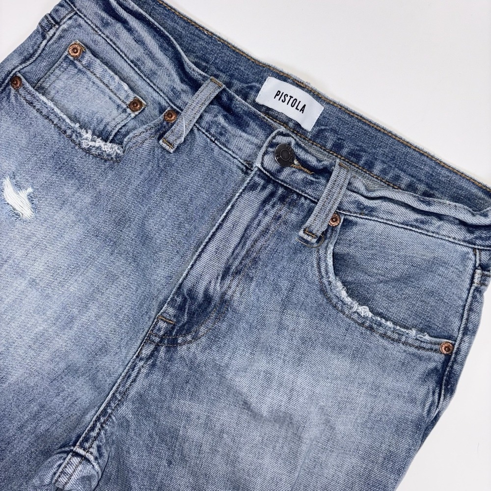 Pistola High Waist Distressed Frayed Raw Hem Bootcut Denim Jeans 26 Thrashed
